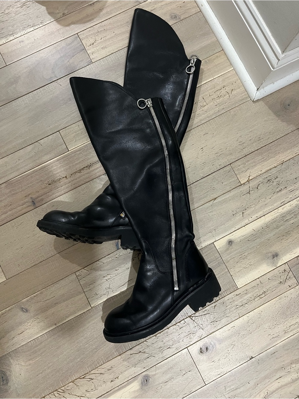 Ash Black Over-the-Knee Zip Combat Boots